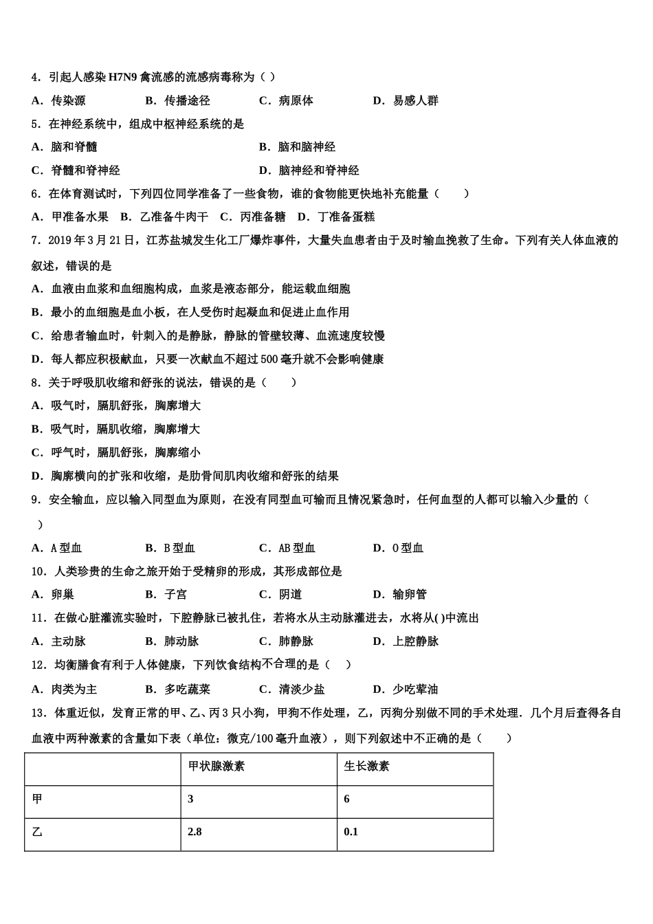 2024-2025学年内蒙古海拉尔区七下生物期末质量跟踪监视试题含解析_第2页