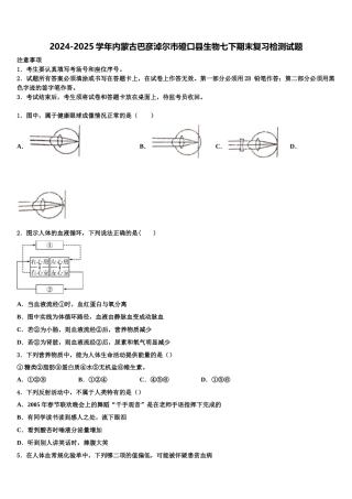 2024-2025学年内蒙古巴彦淖尔市磴口县生物七下期末复习检测试题含解析