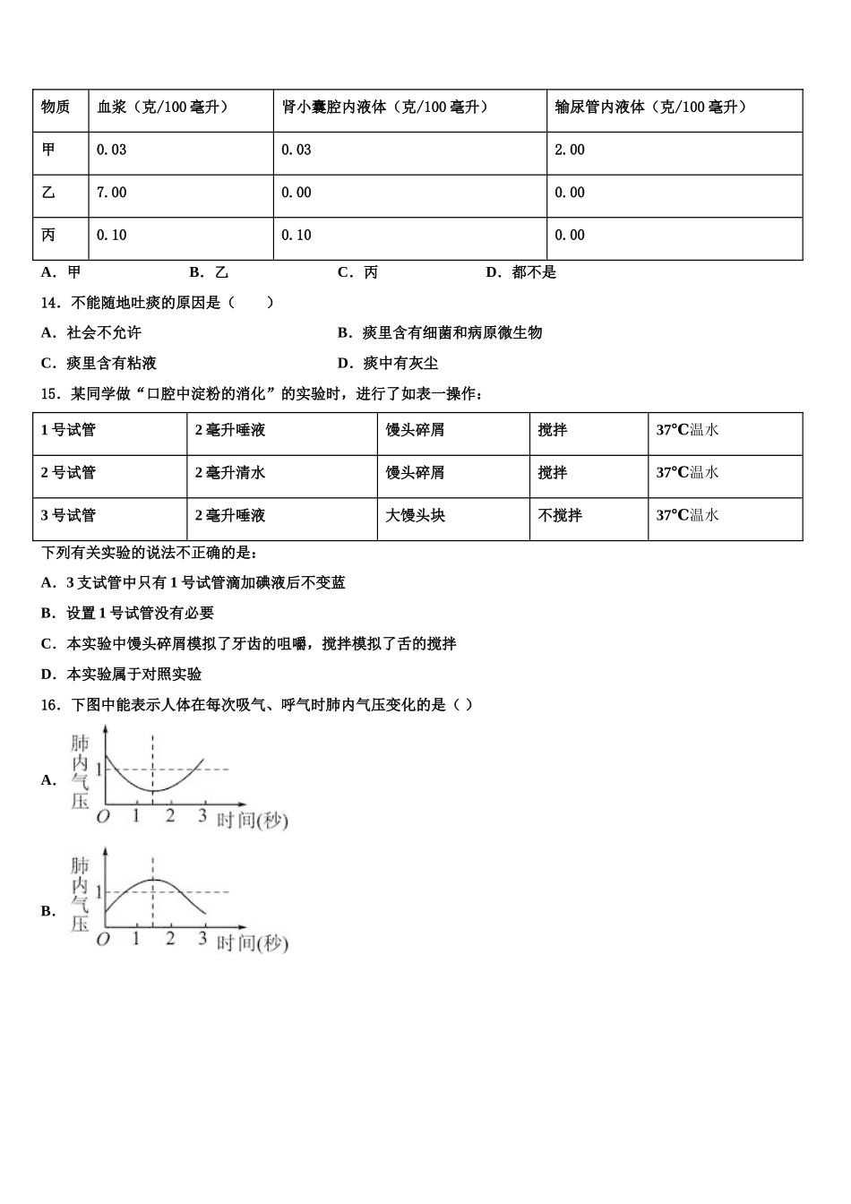 内蒙古鄂尔多斯市东胜区2025届七年级生物第二学期期末检测模拟试题含解析_第3页