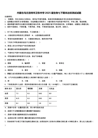 内蒙古乌兰浩特市卫东中学2025届生物七下期末达标测试试题含解析