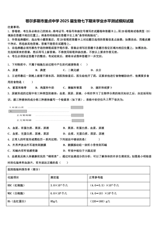 鄂尔多斯市重点中学2025届生物七下期末学业水平测试模拟试题含解析