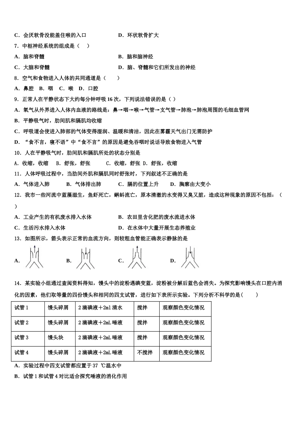 内蒙古赤峰市翁牛特旗2025届七下生物期末监测试题含解析_第2页