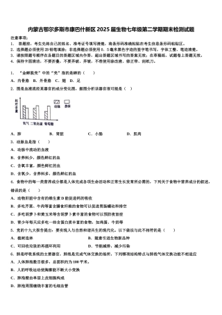 内蒙古鄂尔多斯市康巴什新区2025届生物七年级第二学期期末检测试题含解析