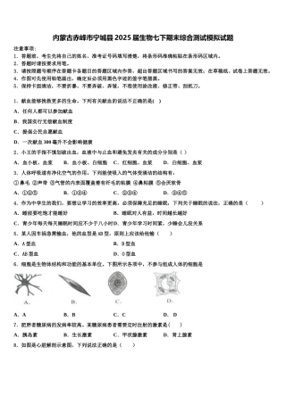 内蒙古赤峰市宁城县2025届生物七下期末综合测试模拟试题含解析
