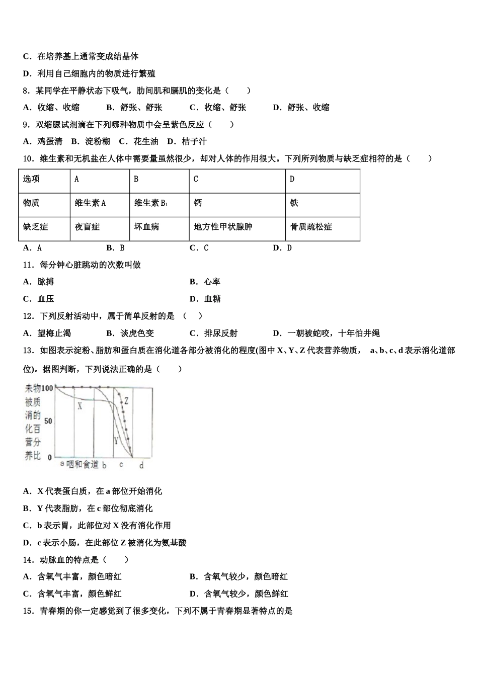 内蒙古自治区赤峰市翁牛特旗乌丹第三中学2025年生物七年级第二学期期末检测模拟试题含解析_第2页