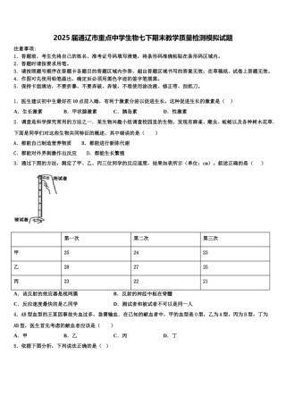 2025届通辽市重点中学生物七下期末教学质量检测模拟试题含解析