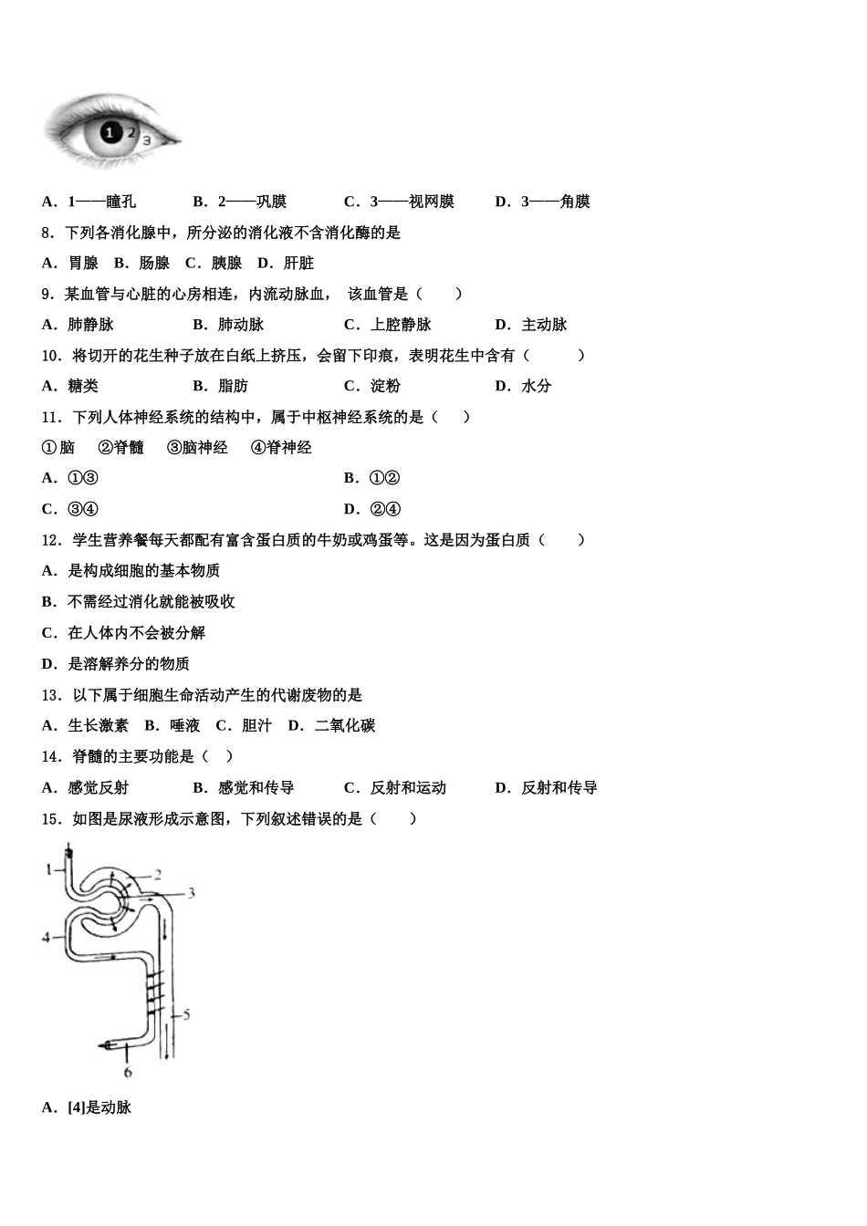 湖北省仙桃市和平外国语学校2025年七年级生物第二学期期末质量检测模拟试题含解析_第2页