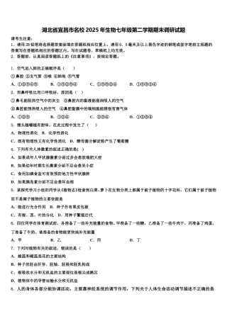 湖北省宜昌市名校2025年生物七年级第二学期期末调研试题含解析