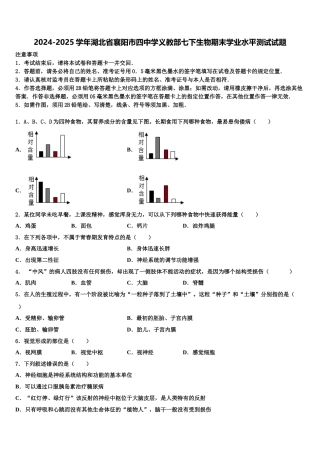 2024-2025学年湖北省襄阳市四中学义教部七下生物期末学业水平测试试题含解析