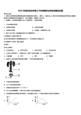 2025年湖北省云梦县七下生物期末达标检测模拟试题含解析
