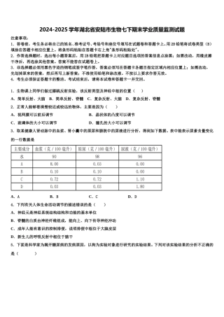 2024-2025学年湖北省安陆市生物七下期末学业质量监测试题含解析