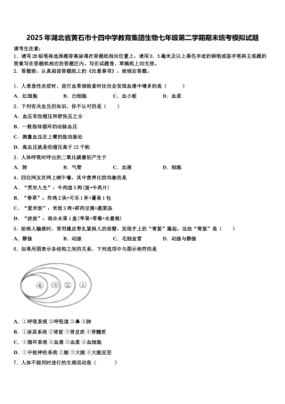 2025年湖北省黄石市十四中学教育集团生物七年级第二学期期末统考模拟试题含解析