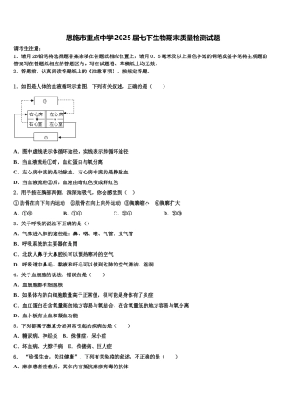恩施市重点中学2025届七下生物期末质量检测试题含解析