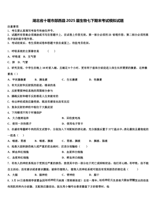 湖北省十堰市郧西县2025届生物七下期末考试模拟试题含解析