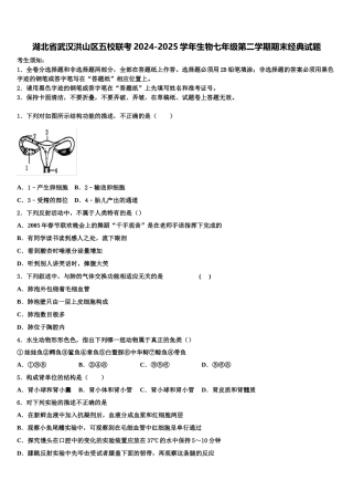 湖北省武汉洪山区五校联考2024-2025学年生物七年级第二学期期末经典试题含解析