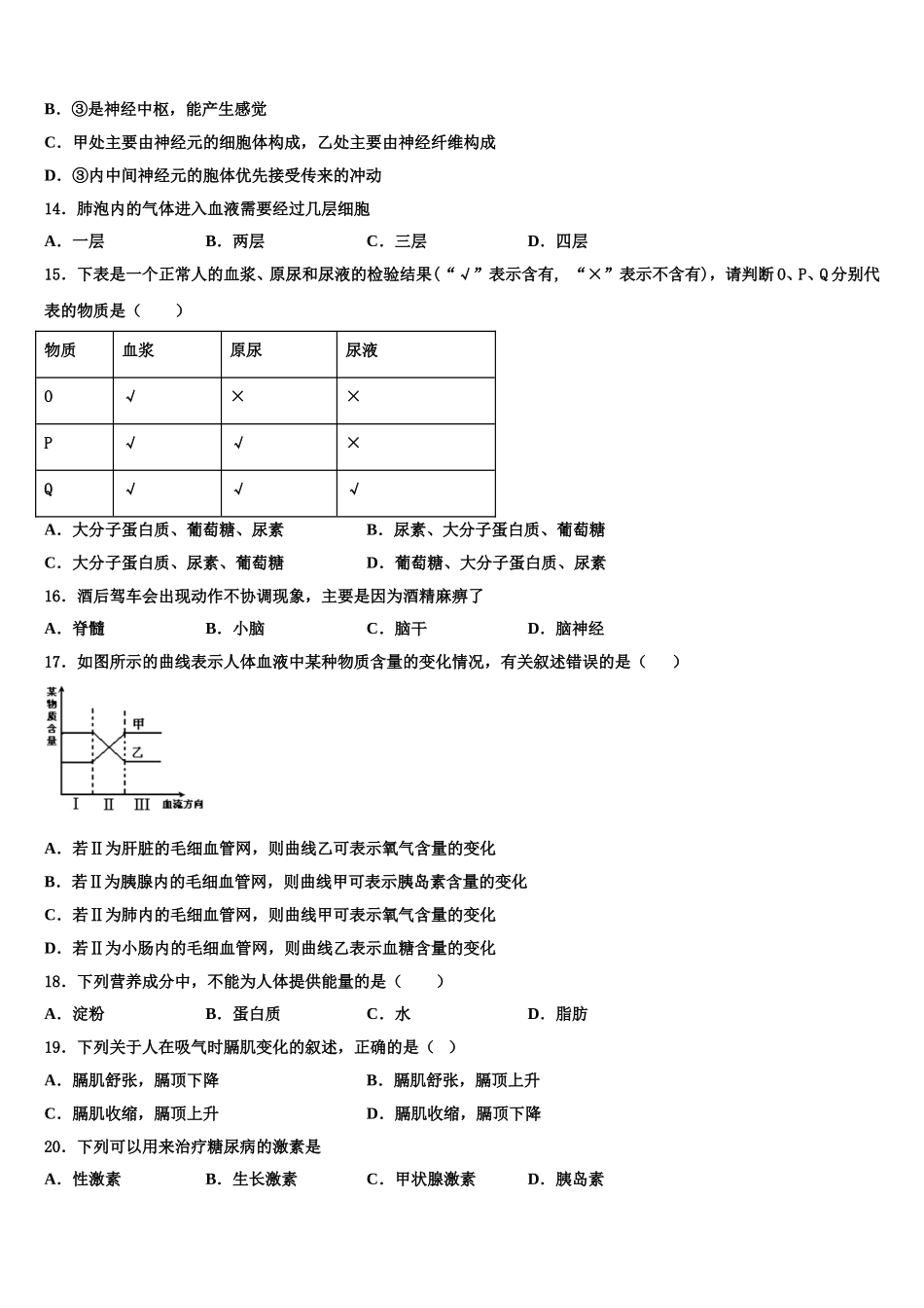 武汉六中学2025届生物七年级第二学期期末质量跟踪监视试题含解析_第3页