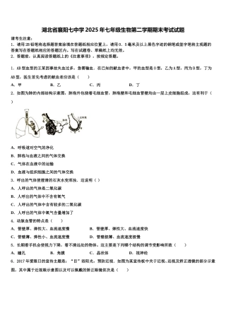 湖北省襄阳七中学2025年七年级生物第二学期期末考试试题含解析