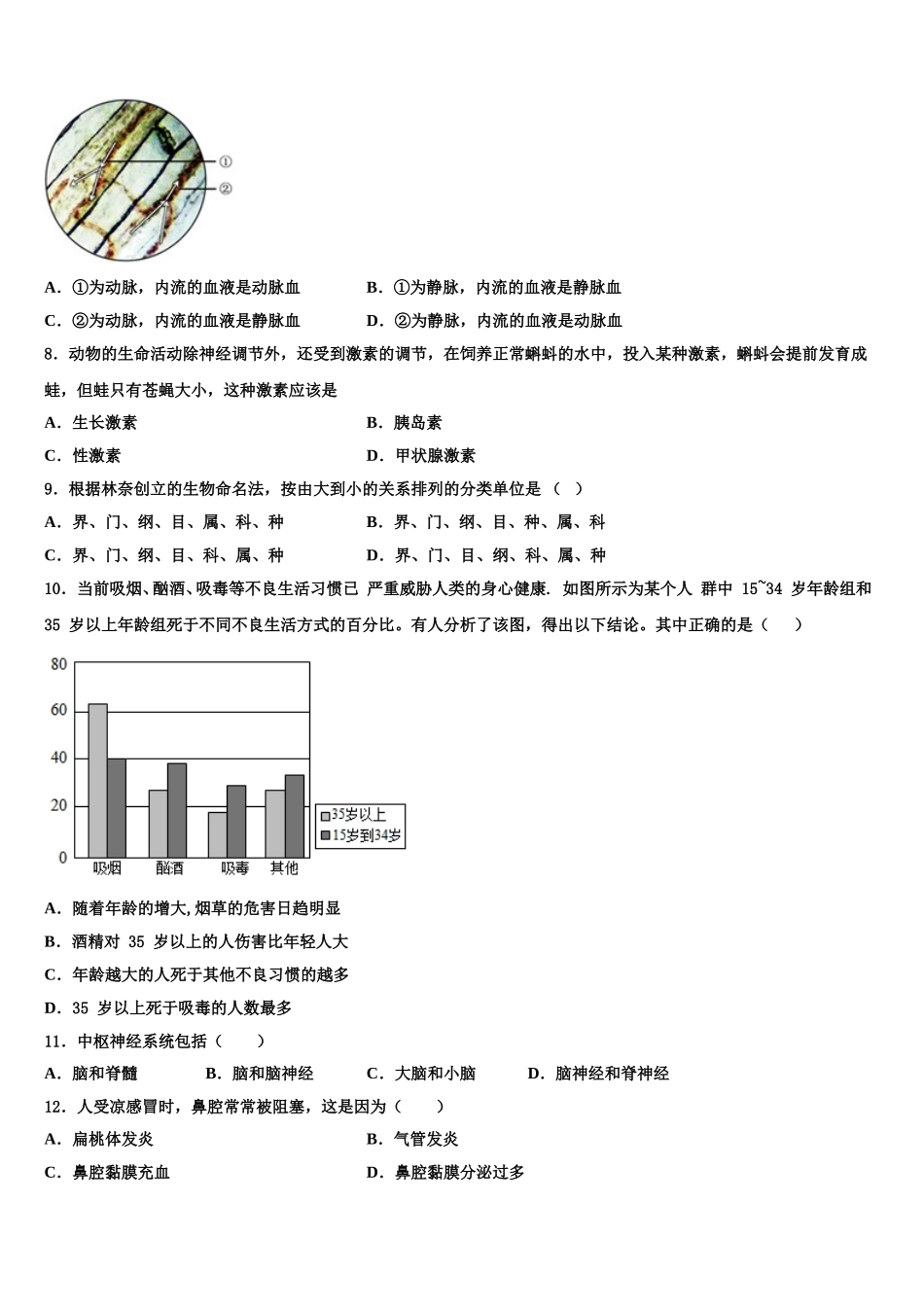 2025年湖北襄阳老河口四中学生物七下期末经典模拟试题含解析_第2页