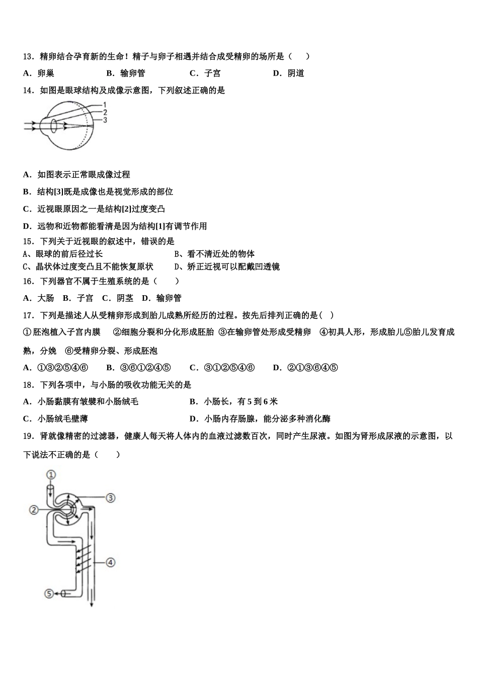 2025年湖北襄阳老河口四中学生物七下期末经典模拟试题含解析_第3页