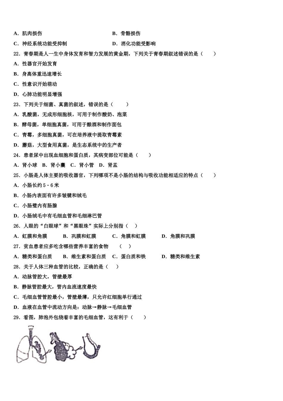 湖北省仙桃荣怀学校2024-2025学年七年级生物第二学期期末复习检测模拟试题含解析_第3页