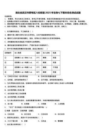 湖北省武汉市蔡甸区八校联盟2025年生物七下期末综合测试试题含解析