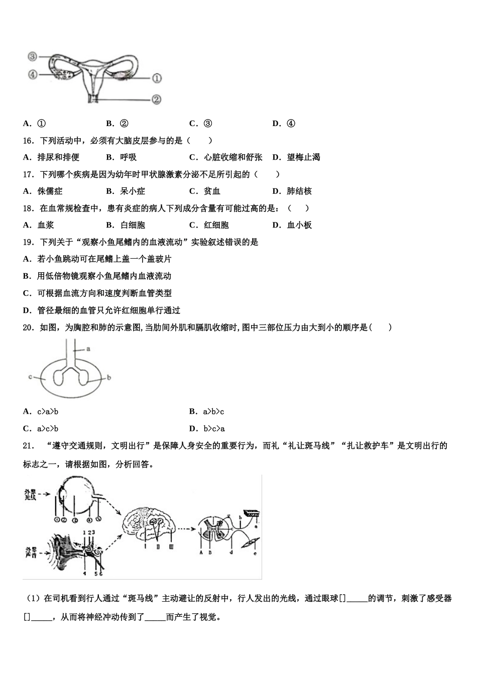 2025届湖北省武汉实验外国语学校七下生物期末质量跟踪监视试题含解析_第3页