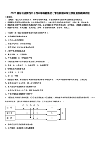 2025届湖北省黄石市十四中学教育集团七下生物期末学业质量监测模拟试题含解析