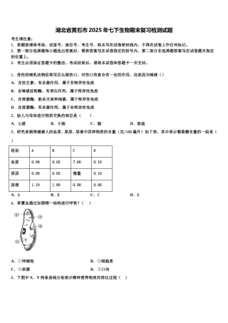 湖北省黄石市2025年七下生物期末复习检测试题含解析