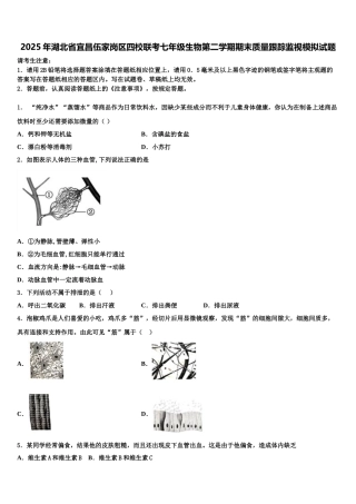 2025年湖北省宜昌伍家岗区四校联考七年级生物第二学期期末质量跟踪监视模拟试题含解析