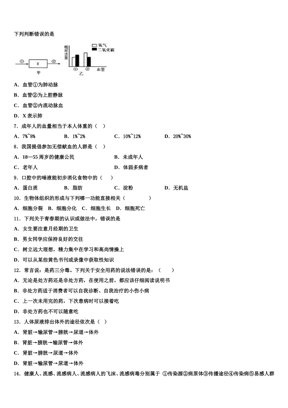 湖北省麻城市张家畈镇中学2025届生物七年级第二学期期末检测模拟试题含解析_第2页