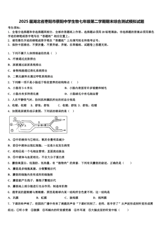 2025届湖北省枣阳市蔡阳中学生物七年级第二学期期末综合测试模拟试题含解析