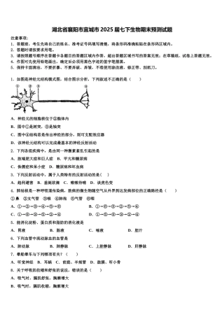 湖北省襄阳市宜城市2025届七下生物期末预测试题含解析
