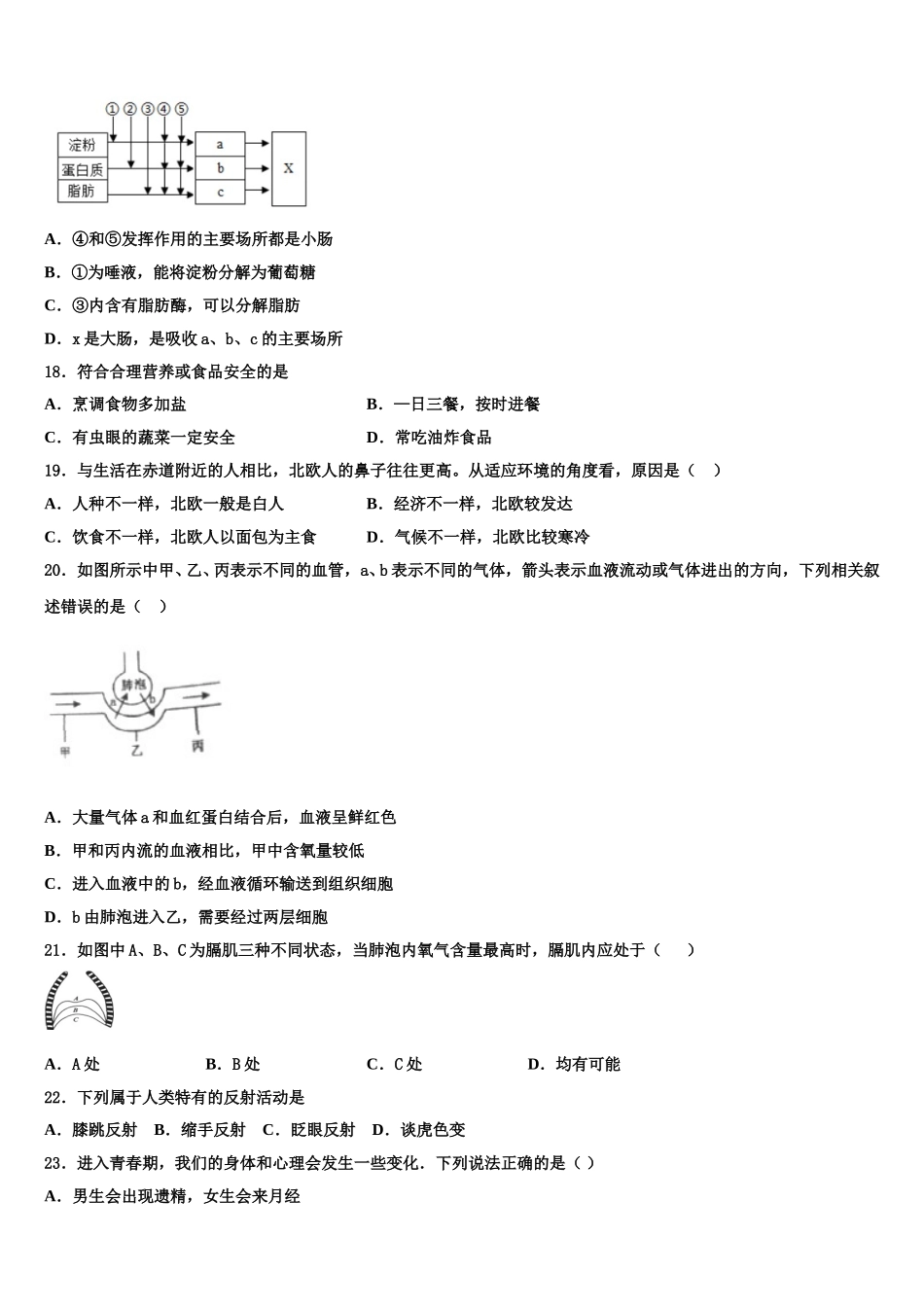 湖北省黄石市黄石港区第十四中学2025年生物七下期末教学质量检测模拟试题含解析_第3页