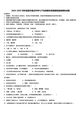 2024-2025学年宜昌市重点中学七下生物期末质量跟踪监视模拟试题含解析