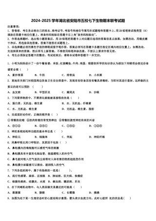 2024-2025学年湖北省安陆市五校七下生物期末联考试题含解析