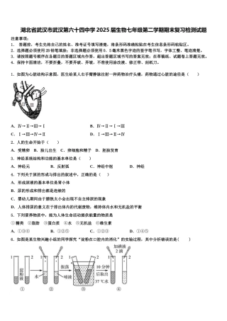 湖北省武汉市武汉第六十四中学2025届生物七年级第二学期期末复习检测试题含解析
