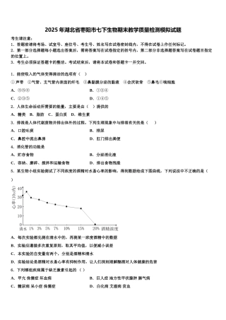 2025年湖北省枣阳市七下生物期末教学质量检测模拟试题含解析