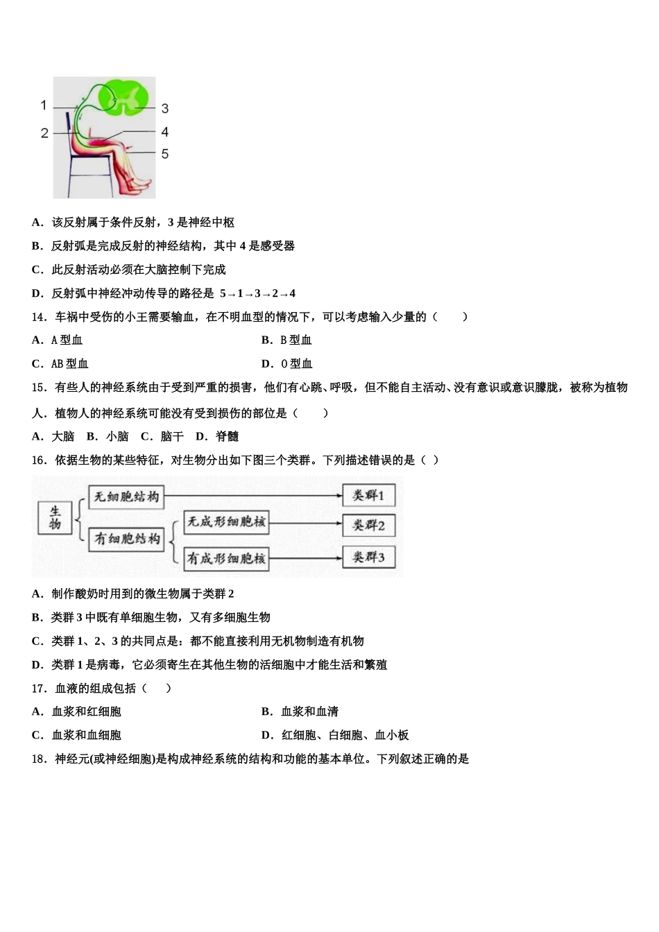2025年武汉武昌区五校联考七下生物期末统考模拟试题含解析_第3页