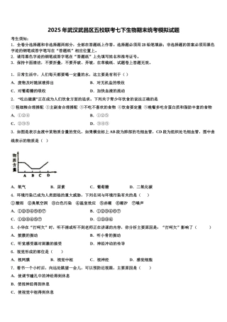 2025年武汉武昌区五校联考七下生物期末统考模拟试题含解析