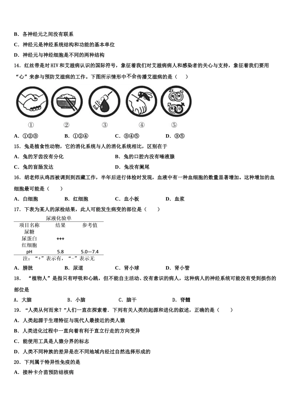湖北省武汉江汉区四校联考2024-2025学年七年级生物第二学期期末统考模拟试题含解析_第3页