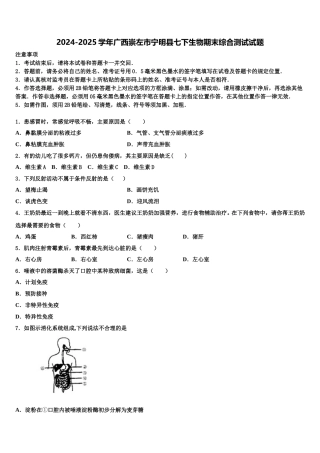 2024-2025学年广西崇左市宁明县七下生物期末综合测试试题含解析