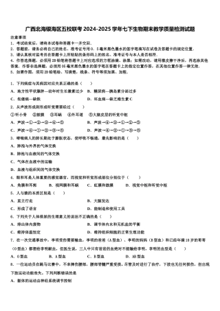 广西北海银海区五校联考2024-2025学年七下生物期末教学质量检测试题含解析