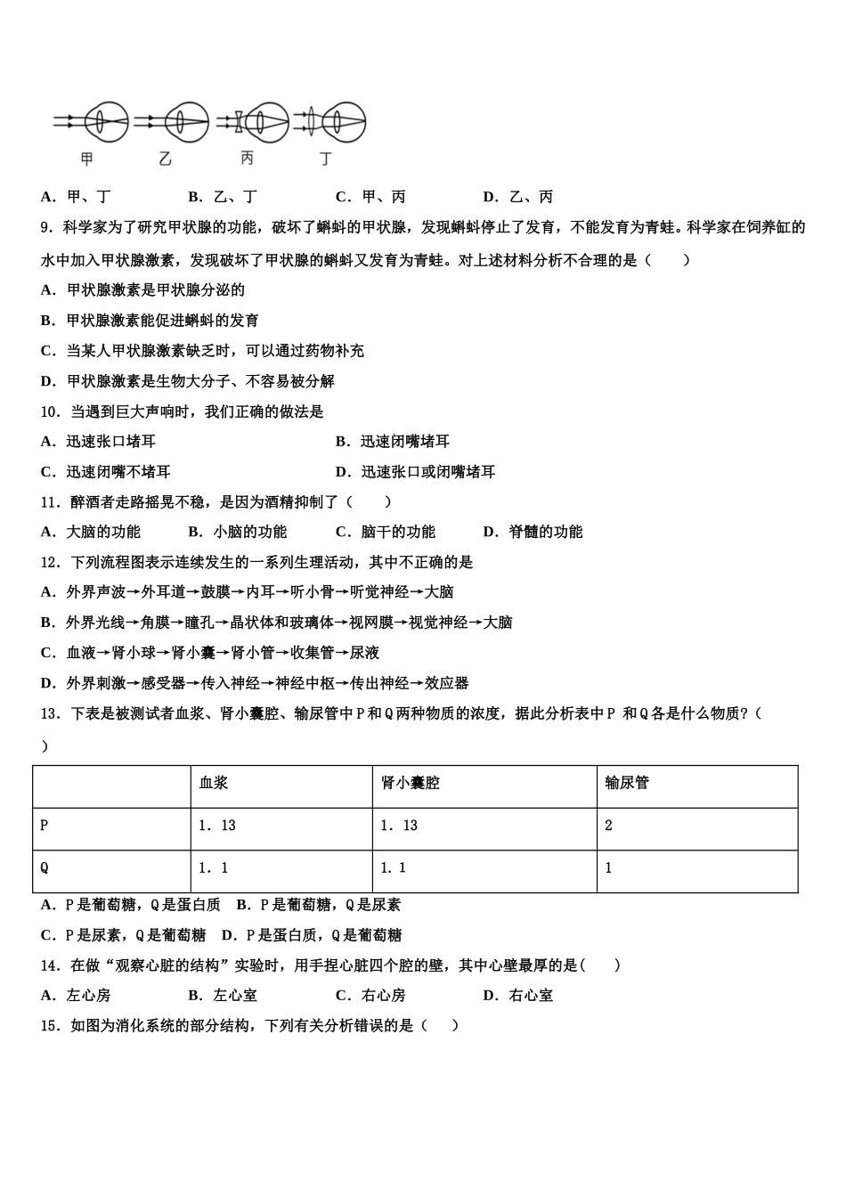 广西省玉林市2025年生物七年级第二学期期末学业质量监测模拟试题含解析_第2页