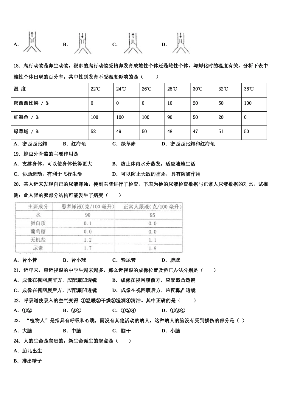广西河池市宜州区2024-2025学年七年级生物第二学期期末复习检测试题含解析_第3页