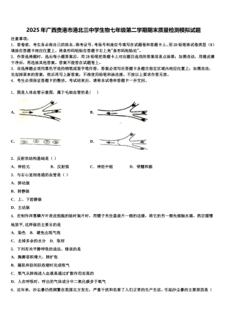 2025年广西贵港市港北三中学生物七年级第二学期期末质量检测模拟试题含解析