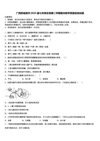 广西防城港市2025届七年级生物第二学期期末教学质量检测试题含解析