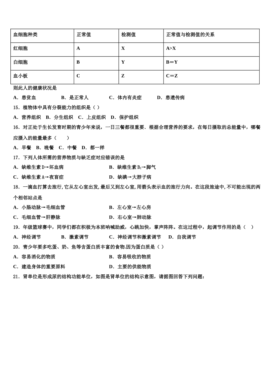 广西贵港市港北区2025年生物七年级第二学期期末达标测试试题含解析_第3页