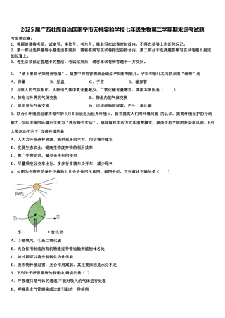 2025届广西壮族自治区南宁市天桃实验学校七年级生物第二学期期末统考试题含解析