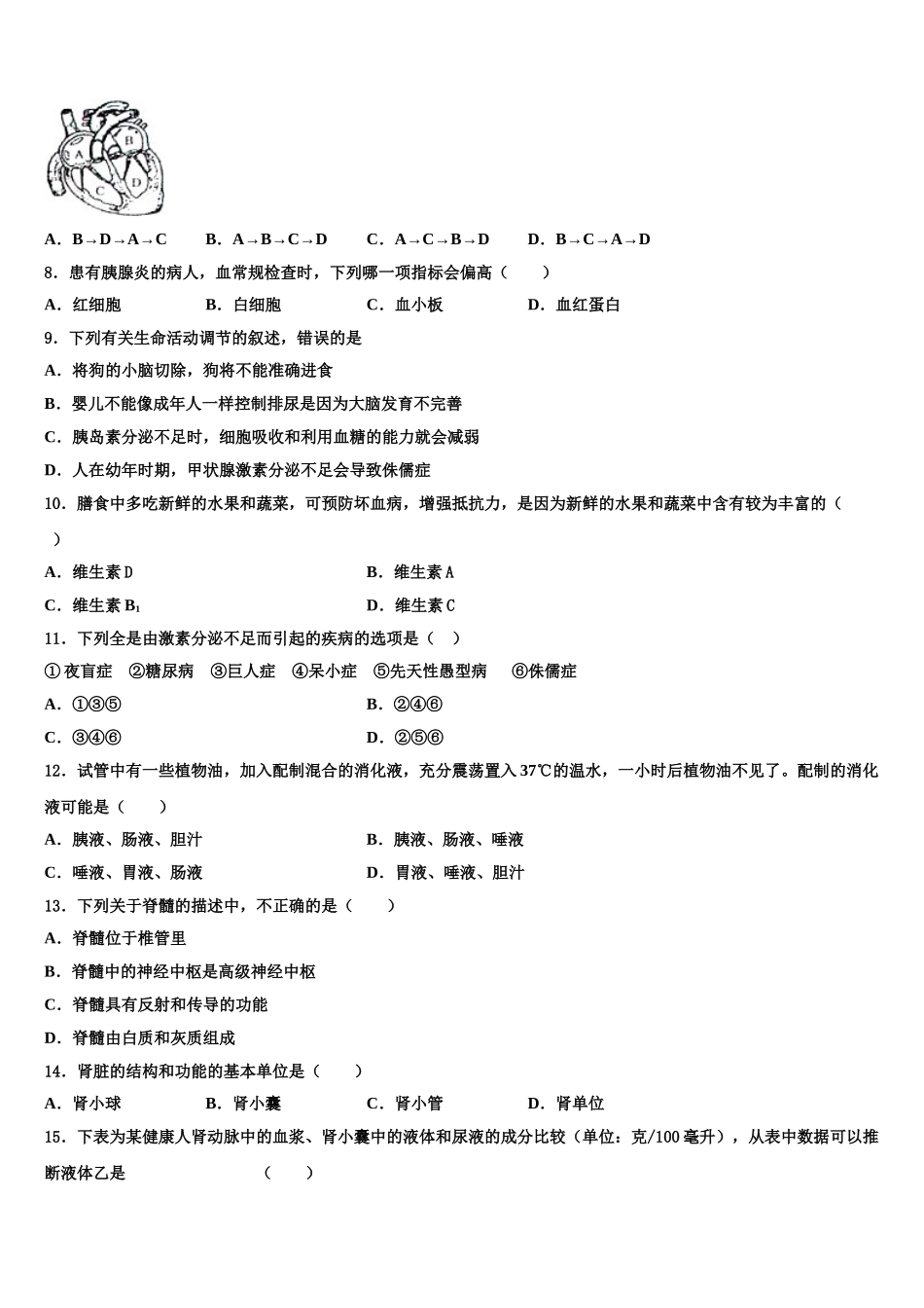 广西贵港港南区六校联考2024-2025学年七年级生物第二学期期末教学质量检测试题含解析_第2页