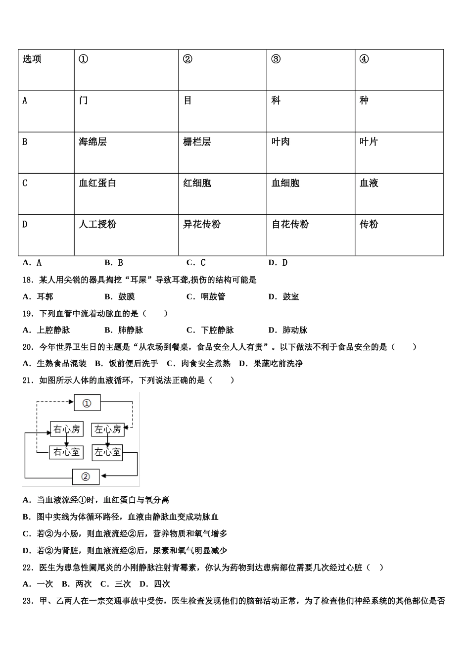 2025年广西柳州市壶西实验中学七下生物期末达标检测模拟试题含解析_第3页
